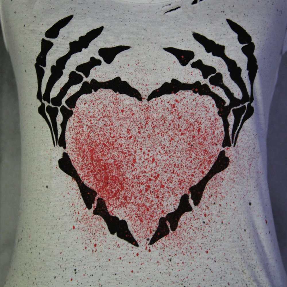 Skeleton Heart Handmade Distressed Destroyed shirt